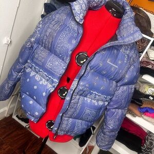 Blue Paisley Puffer Jacket